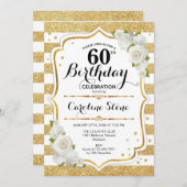 60. Geburtstag - Rose aus dem Goldmedaille Einladung (Vorne/Hinten)