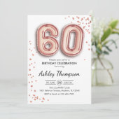 60. Geburtstag - Rose Gold Balloons Einladung (Stehend Vorderseite)