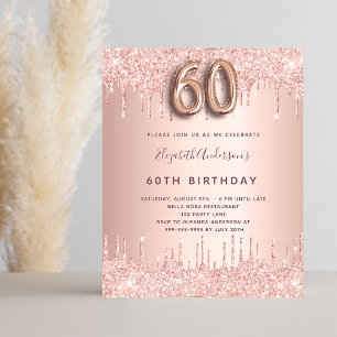 60. Geburtstag Rose-Gold Glitter Budget-Einladung Flyer