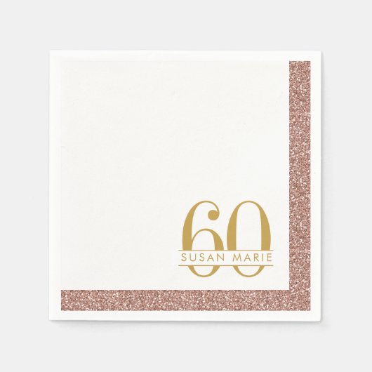 60. Geburtstag Rose Gold Personalisiert Pink Glitz Serviette (Vorderseite)