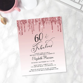60. Geburtstag Rose Gold Pink Glitzer Einladung