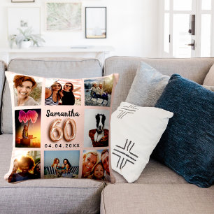 60. Geburtstag Rose Gold rot Rosa Foto Collage Kissen