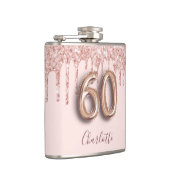 60. Geburtstag Rose Goldbarren Glitzer Blush Name Flachmann (Rechts)