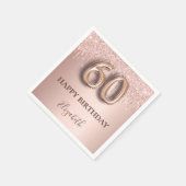 60. Geburtstag Rose Goldblush Glitzer Tropfen Name Serviette (Ecke)