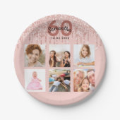 60. Geburtstag Rose Goldblüte Glitzer Foto Pappteller (Vorderseite)