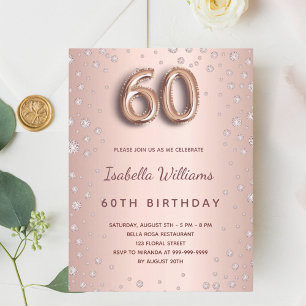 60. Geburtstag Rose Goldpuderdiamanten Postkarte