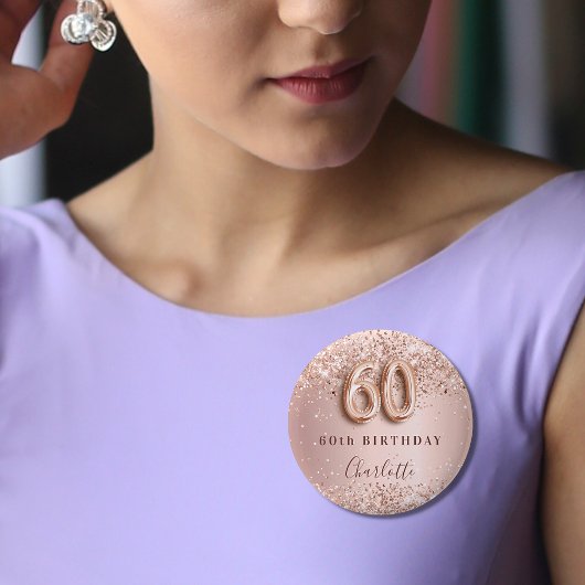 60. Geburtstag Rose Goldrot Glitzer Namensschild Button