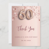60. Geburtstag Rose Goldstars Danke Karte (Vorderseite)