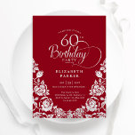 60. Geburtstag Rot Silber Rose Einladung<br><div class="desc">Rot silber elegante 60. Geburtstagsfeier Einladung. Klassisches Design mit Rose,  Imitaten Silberfolie und Typografie Script Schriftart. Die trendige Einladungskarte eignet sich perfekt für eine stilvolle Damenfeier. Personalisieren Sie Ihre persönlichen Daten. Kann für jedes Alter angepasst werden. Gedruckte Zazzle-Einladungen oder Sofortdownload digitaler Druckvorlage.</div>