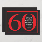 60. Geburtstag Rot und Schwarzer Halbpension Einladung (Vorne/Hinten)