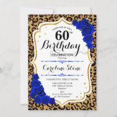60. Geburtstag - Royal Blue Gold Leopard Print Einladung (Vorderseite)