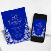 60. Geburtstag Royal Blue Silver Rose Einladung