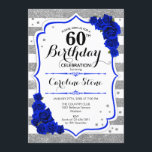 60. Geburtstag - Royal Blue Silver White Streifen Einladung<br><div class="desc">Einladung zum 60. Geburtstag. Elegantes Design in Imitaten Glitzer silber,  weiß und königsblau. Das stilvolle Skript-Fort,  Streifen und blaue Rose. Ideal für eine elegante Geburtstagsfeier. Kann in jedem Alter angepasst werden.</div>