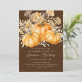 60. Geburtstag Rustic Boho Pumpkin Fall Foliage Einladung (Stehend Vorderseite)