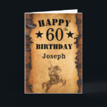 60. Geburtstag Rustikaler Western Cowboy Pferd Karte<br><div class="desc">60. Geburtstag Rustikaler Western Cowboy Pferdekarte mit personalisiertem Namen und Alter. Für weitere Anpassungen klicken Sie bitte auf die Schaltfläche "Anpassen" und verwenden Sie unser Designwerkzeug,  um diese Vorlage zu ändern.</div>