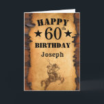 60. Geburtstag Rustikaler Western Cowboy Pferd Karte<br><div class="desc">60. Geburtstag Rustikaler Western Cowboy Pferdekarte mit personalisiertem Namen und Alter. Für weitere Anpassungen klicken Sie bitte auf die Schaltfläche "Anpassen" und verwenden Sie unser Designwerkzeug,  um diese Vorlage zu ändern.</div>