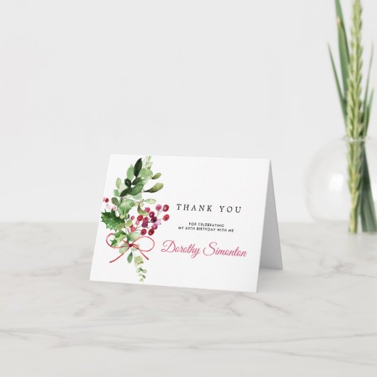 60. Geburtstag Rustikaler Winter Botanisch geklapp Dankeskarte (Vorderseite)