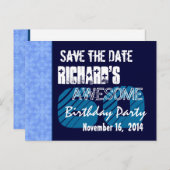 60. Geburtstag Save the Date blaues Muster Ankündigungspostkarte (Vorne/Hinten)