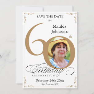 60. Geburtstag Save the Date Gold und Weiß Custom Einladung