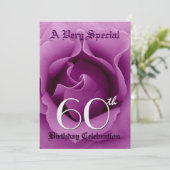 60. Geburtstag Schöne Lila Rose Metallpapier Einladung (Stehend Vorderseite)