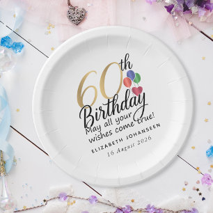 60. Geburtstag Schriftzug Gold Typografie Moderne  Pappteller