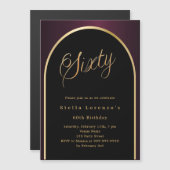 60. Geburtstag schwarz bordeauxrot goldener Bogen Magneteinladung (Vorne/Hinten)