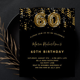 60. Geburtstag Schwarz-Gold-Leopard Budget-Einladu Flyer