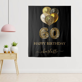 60. Geburtstag Schwarz Gold Leopard Namensschriftz Wandteppich