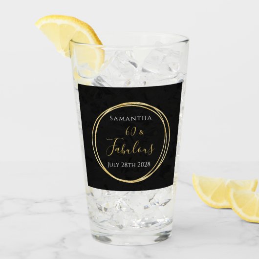 60. Geburtstag Schwarz Gold Personalisiertes Party Glas (Vorderseite Ice)