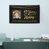 60. Geburtstag Schwarz-Gold-String-Lights-Foto Banner (Messeveranstaltung)