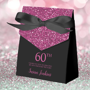60. Geburtstag Schwarz Heißrosa Glitter Dankeschön Geschenkschachtel