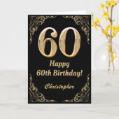 60. Geburtstag Schwarz und Gold Glitzer Rahmen Karte (Gelbe Blume)