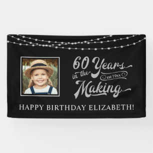60. Geburtstag Schwarz- und Silber-Lichterketten-F Banner