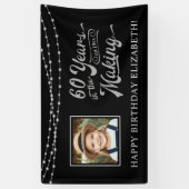 60. Geburtstag Schwarz- und Silber-Lichterketten-F Banner (Vertikal)