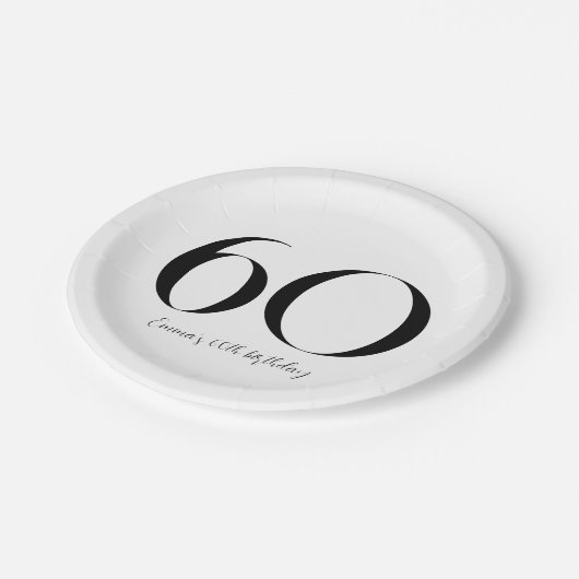 60. Geburtstag Schwarz und Weiß Pappteller (Schrägansicht)