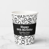 60. Geburtstag Schwarz/Weiß Random Zahlenmuster 60 Pappbecher (Rückseite)