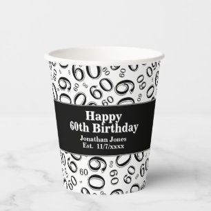 60. Geburtstag Schwarz/Weiß Random Zahlenmuster 60 Pappbecher