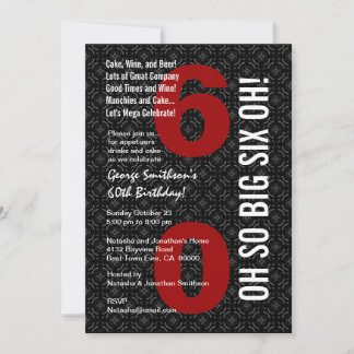 60. Geburtstag Schwarz-weiß Red OH SO GROSS SIX OH Einladung