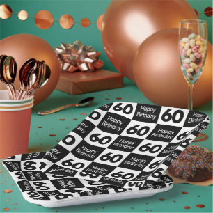 60. Geburtstag Schwarz-Weiß-Schachbrett-Design Pappteller