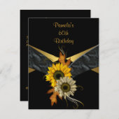 60. Geburtstag Schwarze Gelbe Sonnenblume Einladung (Vorne/Hinten)
