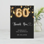 60. Geburtstag schwarze goldene Sterne Dankeskarte (Stehend Vorderseite)