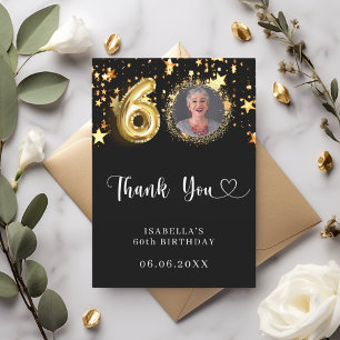 60. Geburtstag schwarze goldene Sterne Foto Dankeskarte