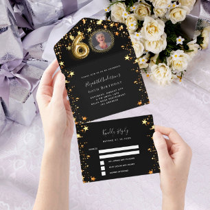 60. Geburtstag schwarze Goldstars Foto uAwg All In One Einladung