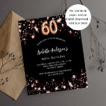 60. Geburtstag Schwarze Rose Gold Einladung<br><div class="desc">Ein klassischer schwarzer Hintergrund mit goldenen Sternen aus der Rose. Personalisieren und fügen Sie einen Namen und Party-Details hinzu. Die Zahl wird mit einem Ballonstil-Skript geschrieben. 1 Blatt = 1 Einladung mit Druckkante bis Kante.</div>
