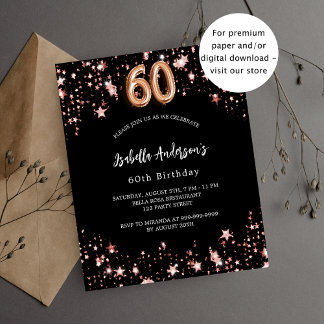 60. Geburtstag Schwarze Rose Gold Einladung