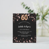 60. Geburtstag Schwarze Rose Gold Einladung (Stehend Vorderseite)