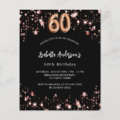 60. Geburtstag Schwarze Rose Gold Einladung (Vorderseite)