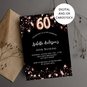 60. Geburtstag schwarze Rose Gold Sterne Luxus Einladung