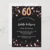 60. Geburtstag schwarze Rose goldene Sterne Einladung (Vorderseite)