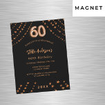 60. Geburtstag schwarze Rose goldene Sterne Luxus Magneteinladung<br><div class="desc">Für eine elegante 60. Geburtstagsfeier. Ein schwarzer Hintergrund. Dekoriert mit goldenen Sternen der Rose. Personalisieren und fügen Sie einen Namen,  Party Details,  Geburtsjahr. Der Name wird mit einem handgeschriebenen Stilskript geschrieben</div>